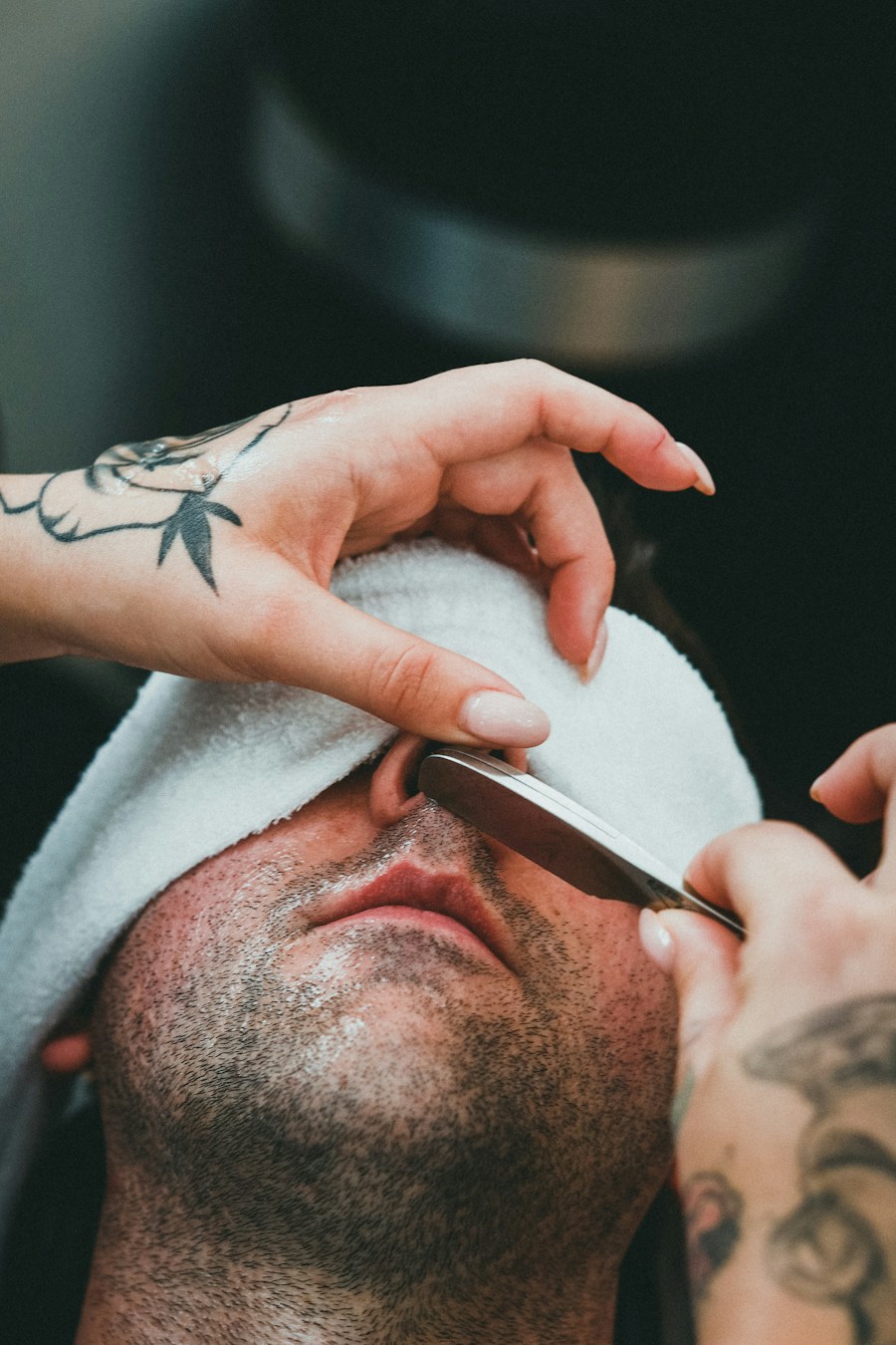 Hot towel and straight razor finish